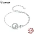 Bamoer 925 Sterling Silver Double Circle Bracelet Eternity Adjustable Chain Link Platinum Plated for