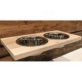Chic Floating Wood Height-Flexible Wall Mount Dog/Cat/Pet Food & Water Bowl Holder/Feeder With 2 S.S. Dishwasher-Safe Bowls (~ 2 Quart / 64 Oz / 1890 Ml) For Large Pets. 2-Screw Installation.