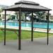 6 x 8 ft Permanent Outdoor Hardtop Grill Gazebo with Ventilate Double Roof and 2 Shelves Serving Tables