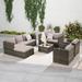 Gray 6 Piece Outdoor Modular Wicker Sectional Sofa Set, Garden Rattan Furniture Set with Waterproof Cushions