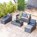 Gray 6-piece Outdoor All-Weather Wicker rattan Patio Sectional Sofa Set with Coffee Table, Ottomans, Removable Cushions