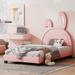 Twin Size Rabbit Ornament Upholstered Platform Bed with PU Leather