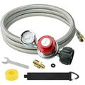 5FT 0-30 PSI Adjustable High Pressure Propane Regulator with Gauge 0~60PSI Gas Flow Indicator Stainless Propane QCC1 Hose with 3/8 Flare x 1/8 MNPT Fits for LP Gas Cooker Burner Turkey Fryer Smoker