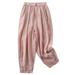 QUYUON Motorcycle Pants Summer Solid Loose Waist Cotton Linen Double Layer Casual Harlan Pants Lounge Pants Women Long Pant Leg Length Cargo Pant Style N-3846 Pink M