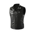 JNGSA Men s Faux Leather Motorcycle Vest Vintage Riding Biker Vests with Pockets Long Sleeve Sleeveless Zip Jacket Outwear Black XXL