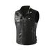 Wyongtao Men s Leather Motorcycle Vest Vintage Riding Biker Faux Leather Vests with Pockets Black M