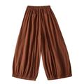 QUYUON Motorcycle Pants Women High Waist Cotton Linen Bloomers Loose Wide Leg Pants Casual Pants Lounge Pants Women Long Pant Leg Length Joggers Pant Style N-4322 Coffee XL