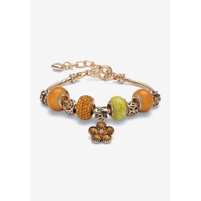 Women's Goldtone Antiqued Charm Bracelet (10Mm), Round Simulated Birthstone 8 Inches by PalmBeach Jewelry in November