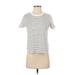 Madewell Short Sleeve T-Shirt: Crew Neck Covered Shoulder Ivory Print Tops - Women's Size 2X-Small