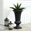 Luxenhome 22 Fiber Stone Tall Urn Planter For Outdoor Plants Black Large Flower Pots For Front Porch Indoor Outdoor Use In Patio Living Room Garden Courtyard