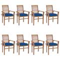 OWSOO Dining Chairs 8 pcs with Blue Cushions Solid Teak Wood