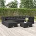 vidaXL 7 Piece Patio Lounge Set with Cushions Black Poly Rattan