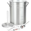 HTYSUPPLY 3025 30-qt Aluminum Turkey Fryer Set Features 30-qt Aluminum Turkey Fryer Pot Perforated Poultry Rack & Hook 12-in Stainless Thermometer 1-oz Seasoning Injector