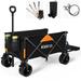 Kalrin Collapsible Beach Wagon Cart Heavy Duty 220lbs Large Folding Garden Wagon Cart with Opened Tailgate and All-Terrain Wheels Black
