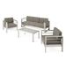 GDF Studio Crested Bay Outdoor Aluminum 5 Seater Chat Set with Sunbrella Cushions Silver and Taupe