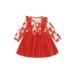 Toddler Baby Girls Sweet Christmas Princess Dress Long Sleeve Christmas Tree Print Tulle Dress Red