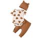 KIMI BEAR Newborn Boys Pants Set 6 Months Newborn Boy Spring Summer Outfits 9 Months Little Bear Prints Short Sleeve Romper+Pants+Hat+Socks 4PCS Set Khaki