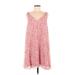 Charles Henry Casual Dress - A-Line V-Neck Sleeveless: Pink Floral Dresses - Women's Size Medium