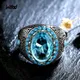 925 Sterling Silver Ring for Men Women Blue Zircon Finger Ring Vintage Fine Jewelry Aquamarine
