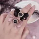 Harajuku Lolita Crystal Love Heart Ribbon Bow Knot Ring for Women Dark Cool Sweet Cute Trendy