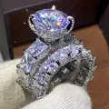 Choucong Luxury Jewelry 925 Sterling Silver Large Round Cut White Topaz CZ Diamond Couple Rings