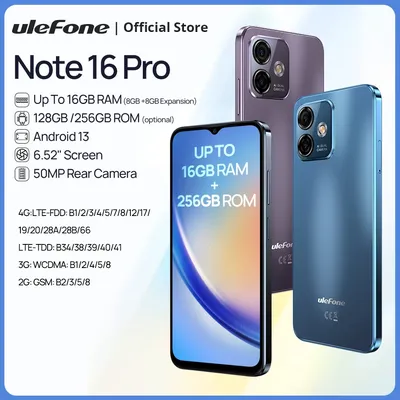 Ulefone-Smartphone Note 16 Pro Android 13 téléphone portable jusqu'à 16 Go de RAM 256 Go de ROM