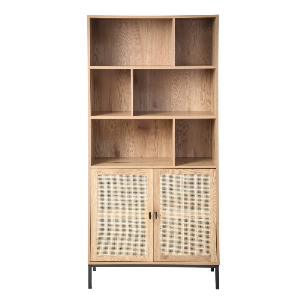 Bibliothèque avec rangement 2 portes effet bois - L80 x H175 cm
