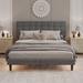 Grey Queen Size Upholstered Platform Bed with Adjustable Headboard