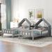 Double Twin Size Platform Bed with Headboard and a Nightstand