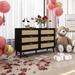 46.6"W Modern 6-Drawer Dresser Rattan Furniture Wood Cabinet