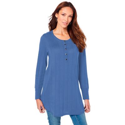 Plus Size Women's Fine Gauge Drop Needle Henley Sw...