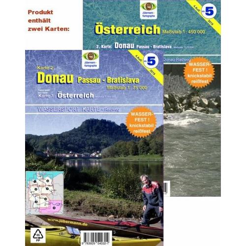 Jübermann Wassersport-Wanderkarte Österreich / Donau, Passau – Bratislava, 2 Bl.