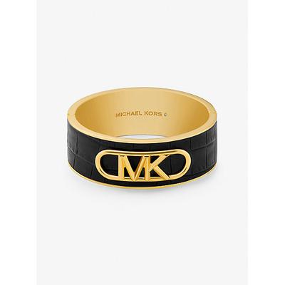 Michael Kors Precious Metal-Plated Brass and Crocodile Embossed Empire Logo Bangle Black One Size