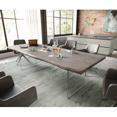 DELIFE Esstisch Edge 260x100 Akazie Platin Glas Live-Edge, Esstische, Baumkantenmöbel, Massivholzmöbel, Massivholz Image