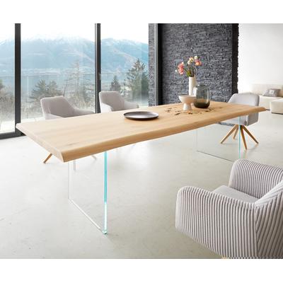 DELIFE Esstisch Edge 260x100 Eiche Natur Glas Live-Edge, Esstische, Baumkantenmöbel, Massivholzmöbel, Massivholz Image