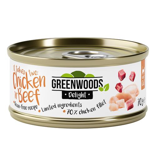 24x 70g Delight Hühnerfilet mit Rind Greenwoods Katzenfutter nass