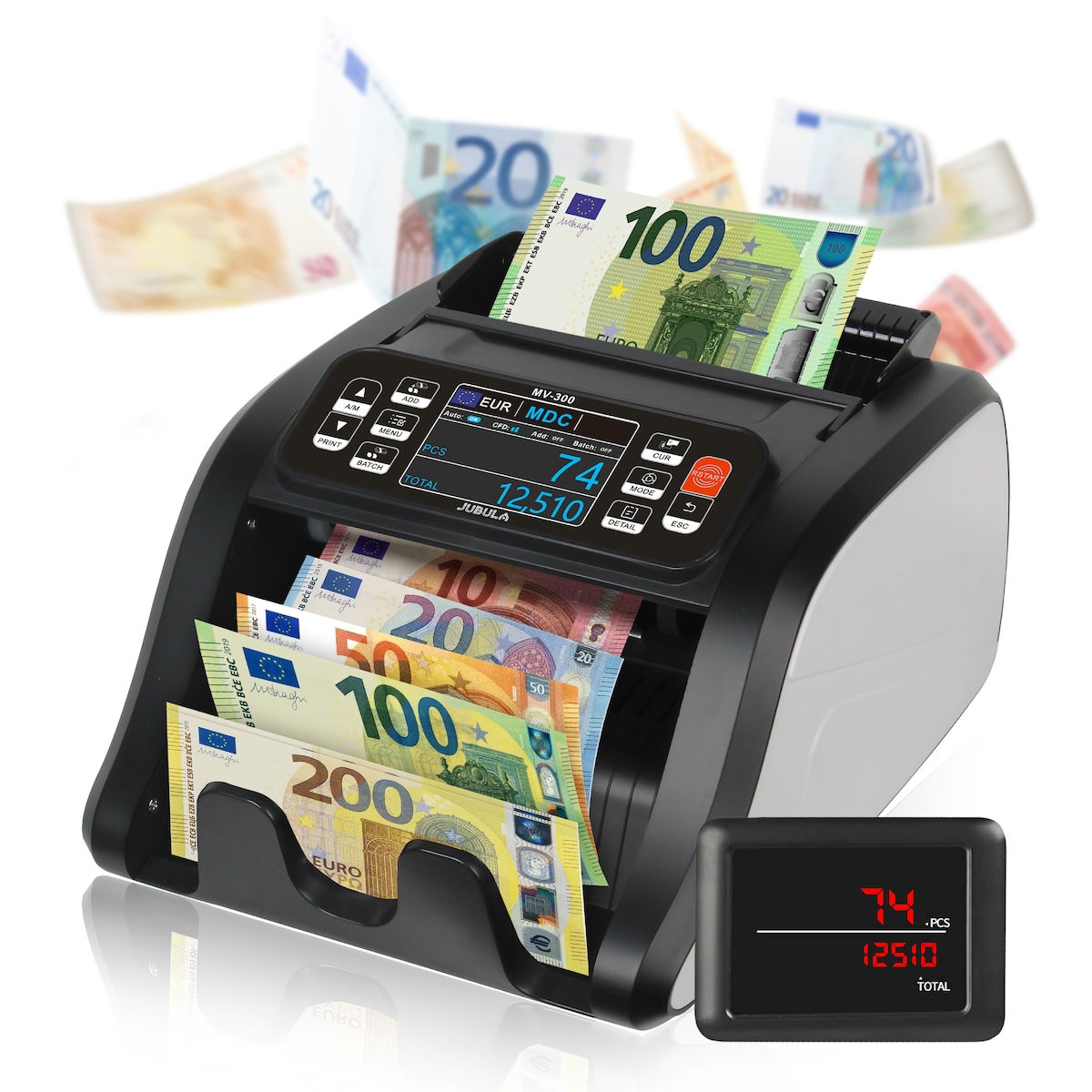 Jubula MV-300 Geldzählmaschine für gemischte Geldscheine | EUR USD GBP usw.| Falschgelderkennung UV MG IR usw. | Banknotenzähler Image