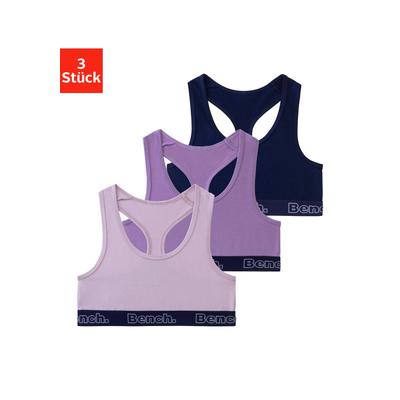 Bustier BENCH., Mädchen, Gr. 158/164, N-Gr, bunt (flieder, lila, navy), Jersey, Obermaterial: 92% Baumwolle, 8% Elasthan (LYCRA), unifarben, Basic, körpernah, BHs, mit kontrastfarbigem Bündchen und Racerback Image