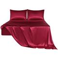 PiccoCasa 4 Piece Sheet Set King Size, Silky Satin Bedding - Fitted Sheet, Flat Sheet, 2 Pillowcases (Duvet Cover Not Included) Burgundy