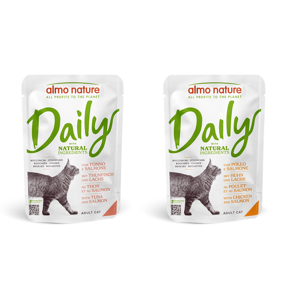 Almo Nature Daily 24 x 70 g umido gatto - Mix 3: Pollo e Salmone, Tonno e Salmone