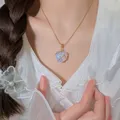 2023 Fashion Opal Heart Necklace Castle Necklace For Woman Girls Rose Quartz Princess Necklace