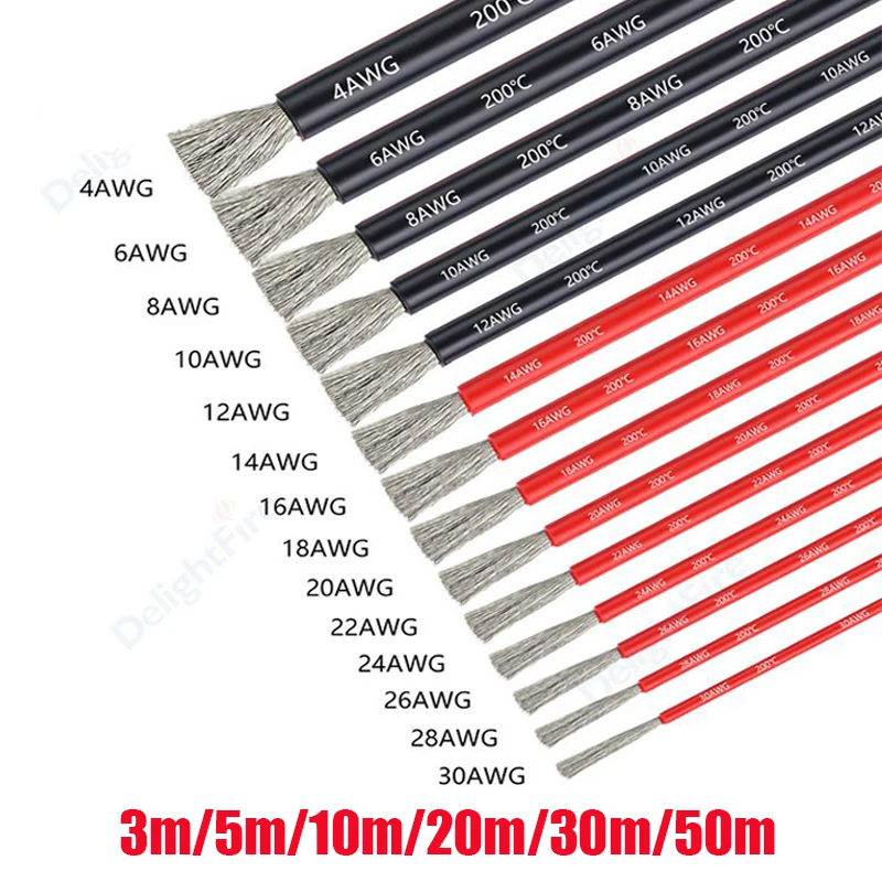 Heat Resistant Tinned Copper Cable 18 16 14 12 10 8 6 4 AWG 12V Electrical Silicone Wire For Automotive Car Solar Panel Battery
