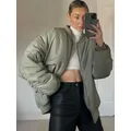 Korean Fashion Bomber Jacket Winter Zip Women Down Coat Casual Elegant Solid Coat Female Loose Long