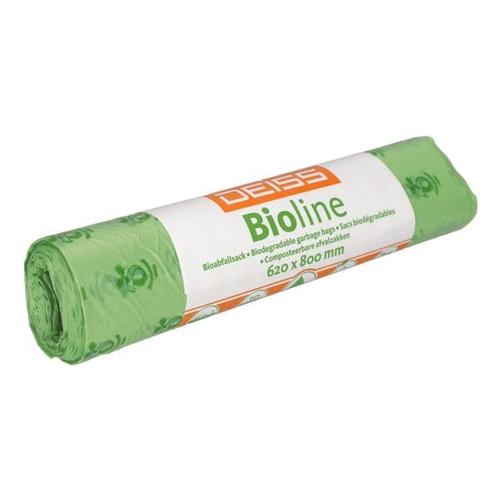 10 Müllbeutel aus Biofolie »Bioline« 60 L kompostierbar grün, Deiss, 62x80 cm