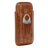 HElectQRIN Cigar Leather Case For 3pcs Portable Travel Cigar Holder With Cutter Set Case 3 Finger Cigar Case Cigar Leather Case