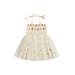 Nituyy Kids Girls Slip Dress Tie-up Sleeveless Pumpkin Print Tulle Dress Summer A-line Dress Halloween Costume