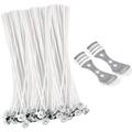 100PCS 10CM Length Natural Candle Wicks with Tabs 100% Natural Cotton Core Low Smoke for DIY Candle Making-2pcs Metal Candle Wick Holders