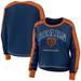 Women's WEAR by Erin Andrews Navy/Orange Chicago Bears Color Block Modest Crop Long Sleeve T-Shirt