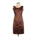 Donna Ricco Cocktail Dress - Sheath Scoop Neck Sleeveless: Brown Print Dresses - Women's Size 4