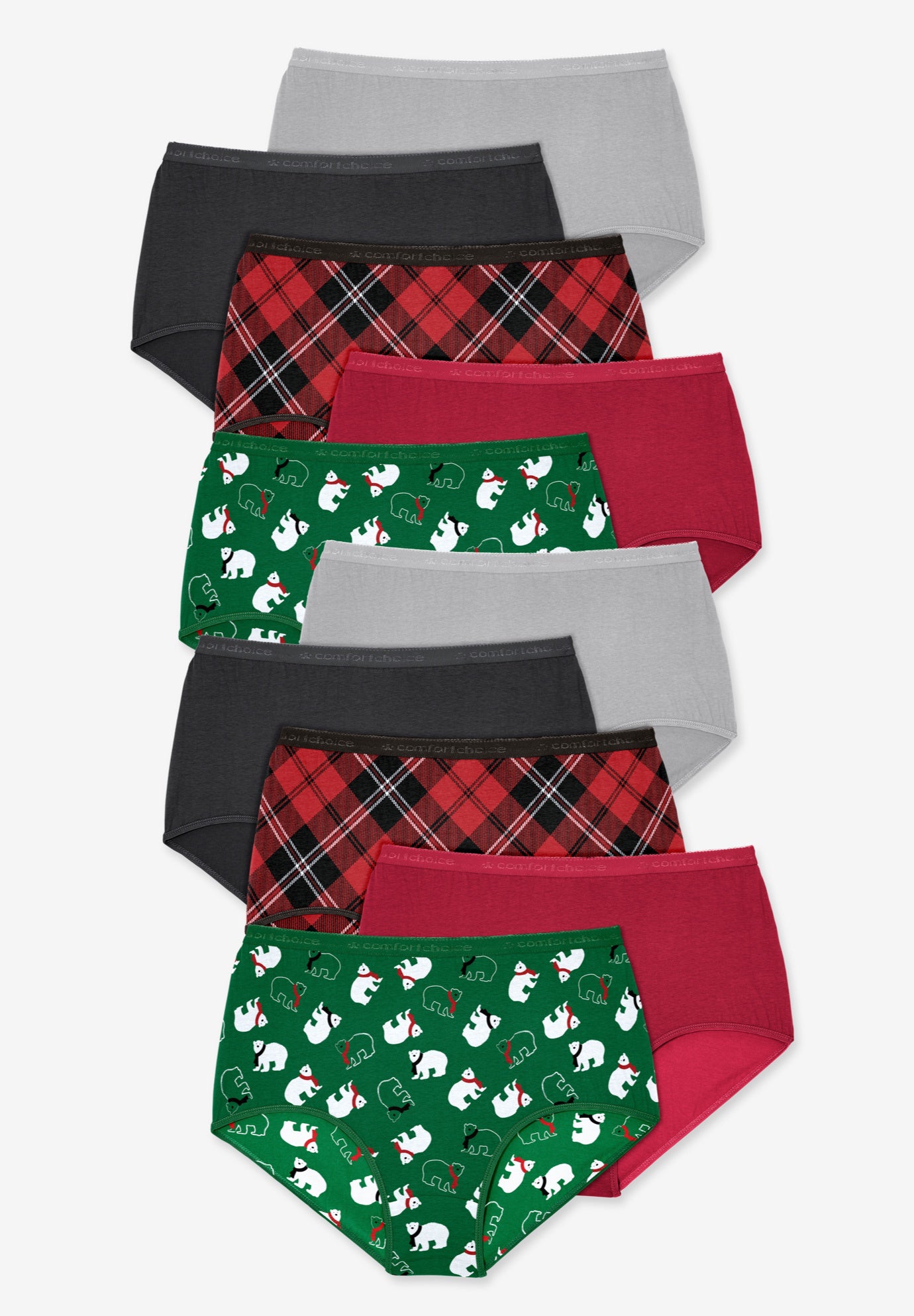 Plus Size Women's Full Coverage Cotton Brief 10-Pack by Comfort Choice in Emerald Bear Pack (Size 16) Underwear